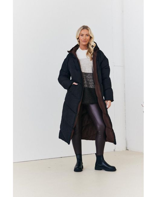 Stacey Solomon Brown Reversible Hooded Longline Puffer Coat