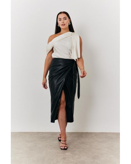 JAC JOSSA Black Faux Leather Wrap Skirt