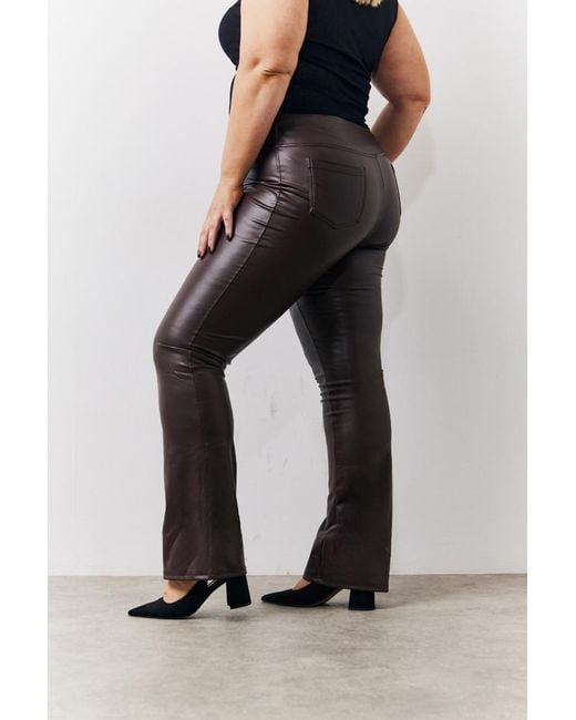 In The Style Brown Perfect Sculpting High Waisted Leather Look Flare