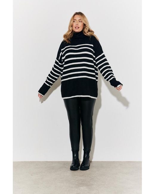 In The Style Black Striped Roll Neck Knitted Jumper