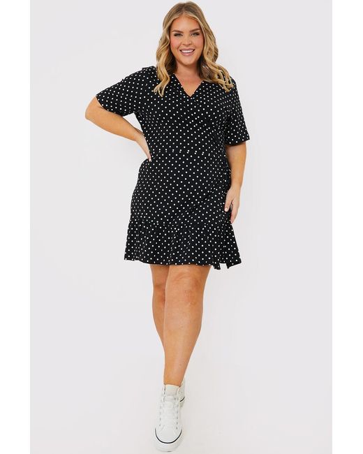 In The Style Black Polka Dot Print Short Sleeve Wrap Swing Dress