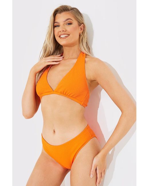 In The Style Orange Crinkle Halter-Neck Sculpting Bikini Top