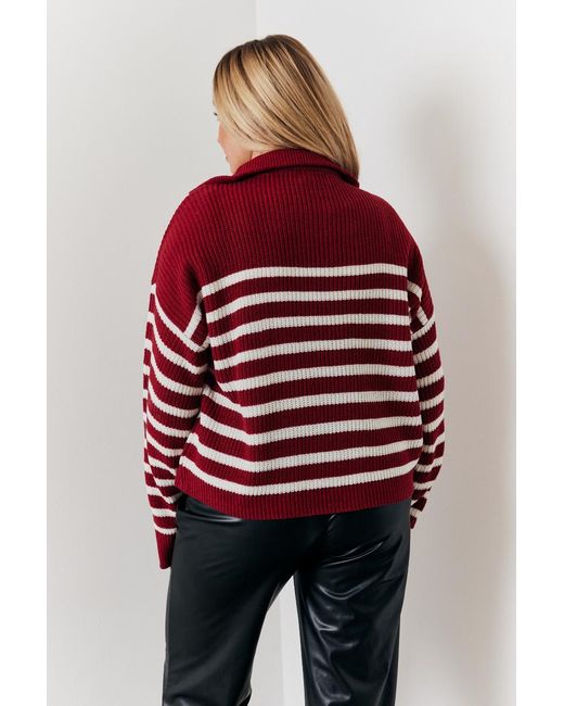 In The Style Red Stripe Quarter Zip Knitted Jumper