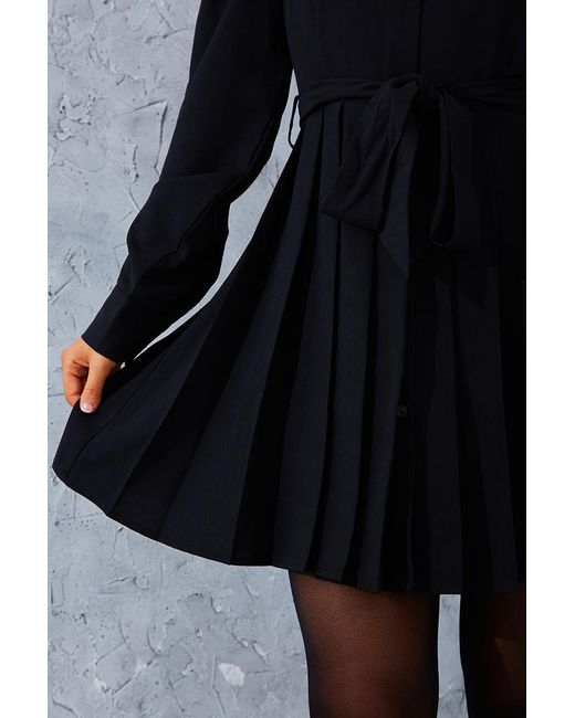 Perrie Sian Black Pleated Shirt Dress