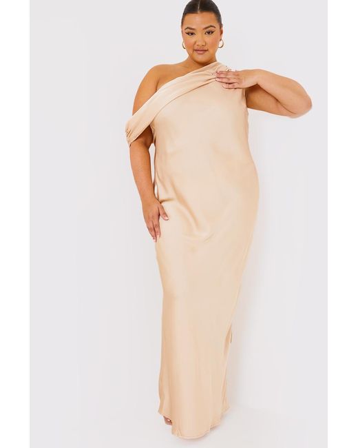 Terrie Mcevoy Brown Asymmetric Draped Neckline Maxi Dress