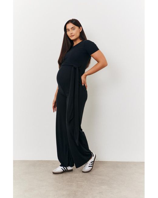 Georgia Kousoulou Black Maternity Ribbed Tie Belt Jumpsuit