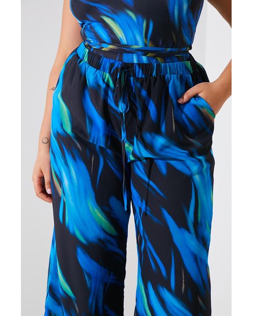 Perrie Sian Blue Abstract Print Chiffon Co-Ord Wide Leg Trousers