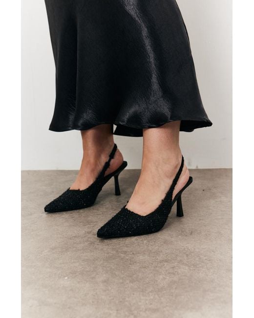 In The Style Black Boucle Heeled Slingback