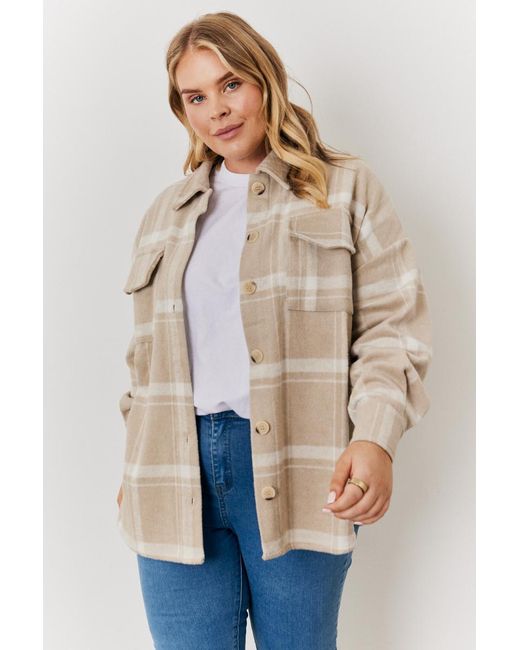 JAC JOSSA Natural Plaid Button-Front Shacket