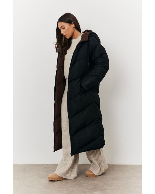 Stacey Solomon Brown Reversible Hooded Longline Puffer Coat