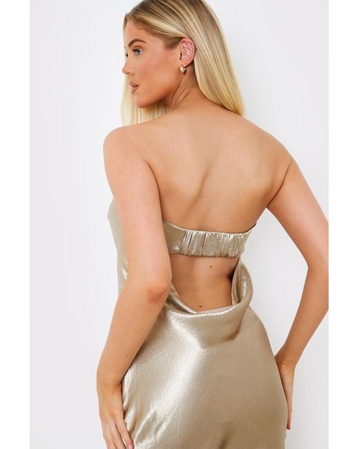 GEORGIA LOUISE Natural Liquid Satin Bandeau Cut Out Back Maxi Dress