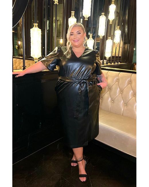 Jess Millichamp Black V Neck Leather Look Midi Dress