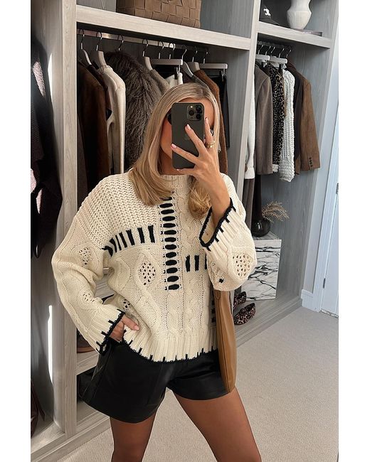 Perrie Sian Black Contrast Stitch Detail Knitted Jumper