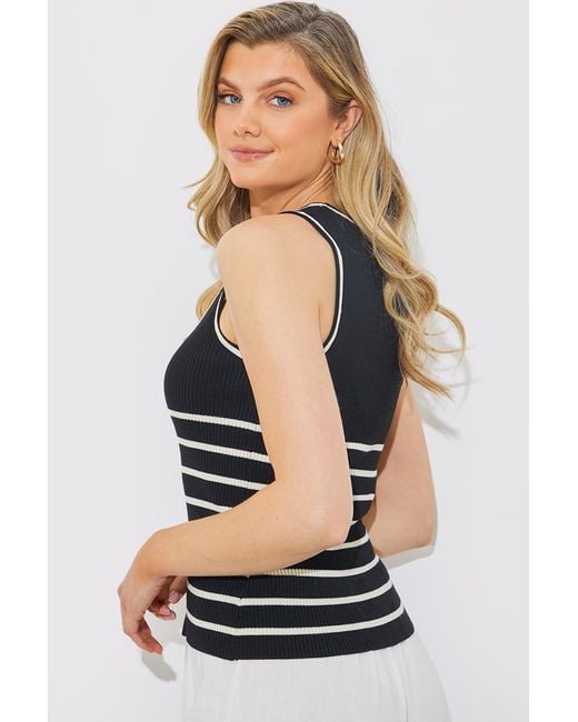 In The Style Black Rib Knit Scoop Neck Stripe Top