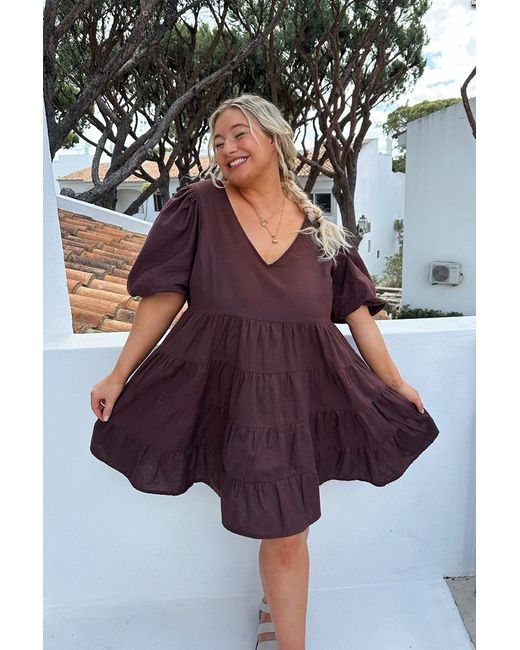 Carys Whittaker Puff Sleeve Smock Dress Cover Up in Brown Lyst UK