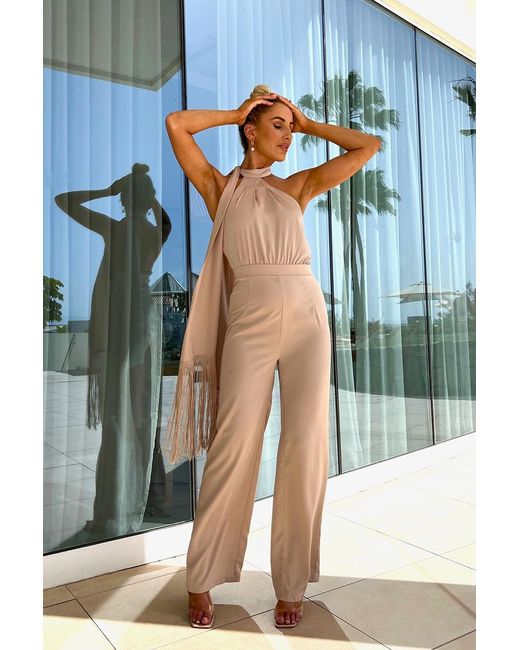 GEORGIA LOUISE Blue Halter Neck Wide Leg Jumpsuit