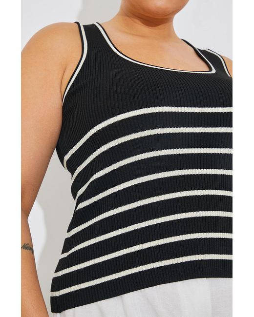 In The Style Black Rib Knit Scoop Neck Stripe Top