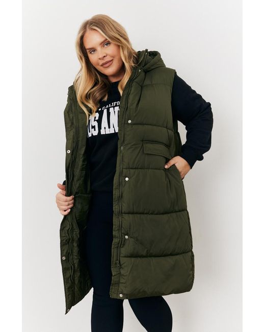 In The Style Green Longline Hooded Puffer Gilet