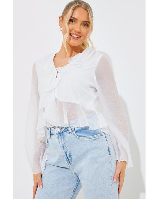 Perrie Sian White Chiffon Frill Blouse