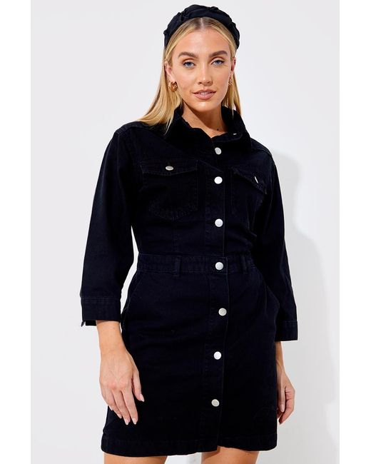 Black denim mini dress online