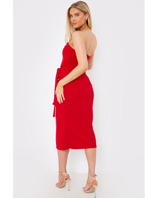 GEORGIA LOUISE Red Wrap Tie Detail Bandeau Midi Dress