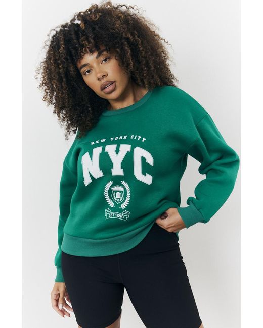 Fits Green Nyc Printed Varsity Sweatshirt