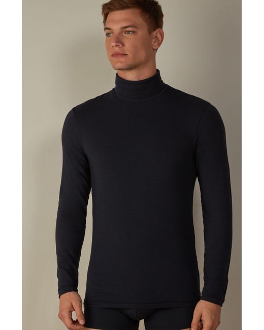 Intimissimi Blue Long-sleeve High-neck Modal-cashmere Top for men