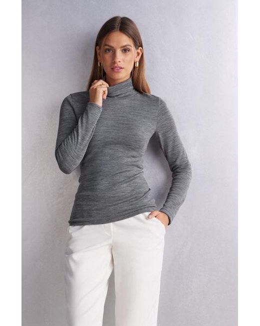 Maglia Collo Alto Wool Cotton a Manica Lunga di Intimissimi in Grigio Lyst