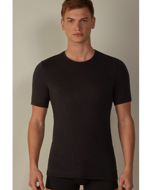Intimissimi Black Short-sleeve Modal-cashmere Top for men