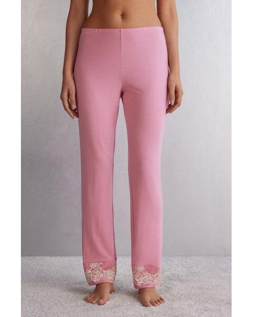 Pantalone Lungo in Modal con Balza Pretty Flowers di Intimissimi in Pink