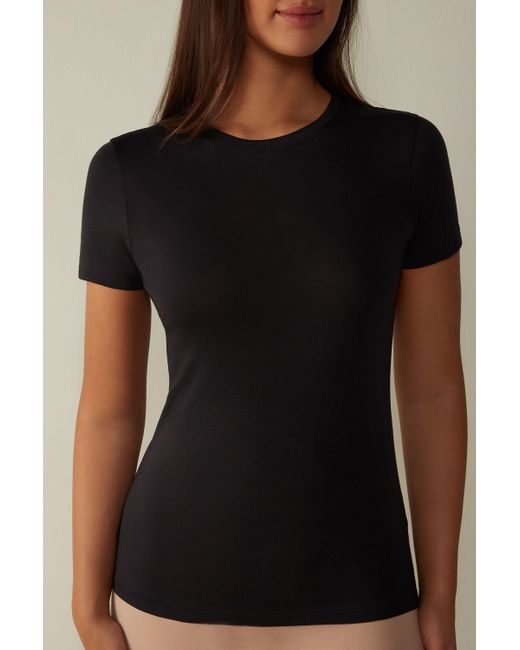 Intimissimi Black Short-sleeve T-shirt In Ultrafresh Supima® Cotton