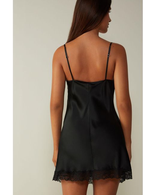 Intimissimi Silk Slip With Lace Insert Detail in Black Lyst