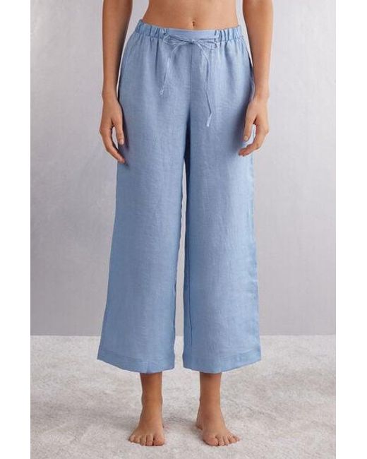 Pantalone Lungo con Coulisse in Tela di Lino di Intimissimi in Blue