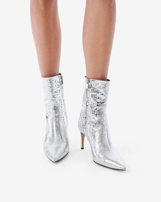 IRO White Davy Silver Leather Ankle Boots