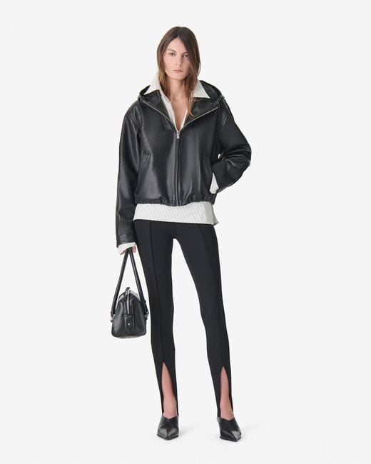 IRO Blue Leather Hooded Jacket