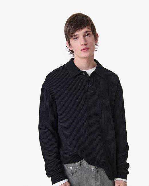 IRO Black Ribbed Knit Polo for men