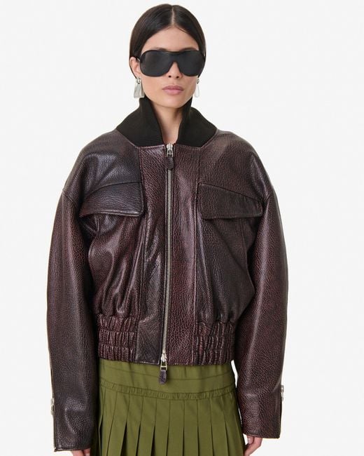 IRO Green Leather Bomber Jacket