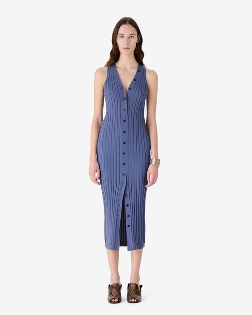 ROBE MIDI CÔTELÉE EN LAINE IRO en coloris Blue