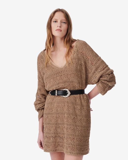 IRO Brown Lizami V-neck Crochet Mini Dress