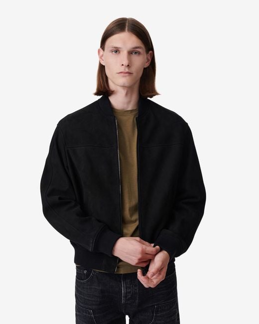 IRO Black Sean Suede Leather Bomber Jacket for men