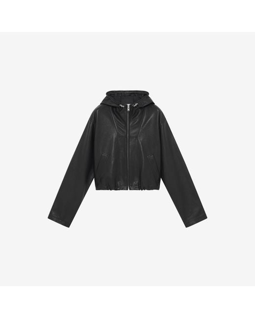 IRO Blue Leather Hooded Jacket