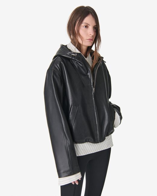 IRO Blue Leather Hooded Jacket