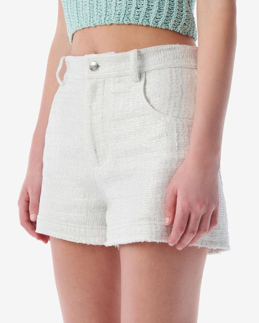 IRO White Senda Fringed Lurex Tweed Shorts