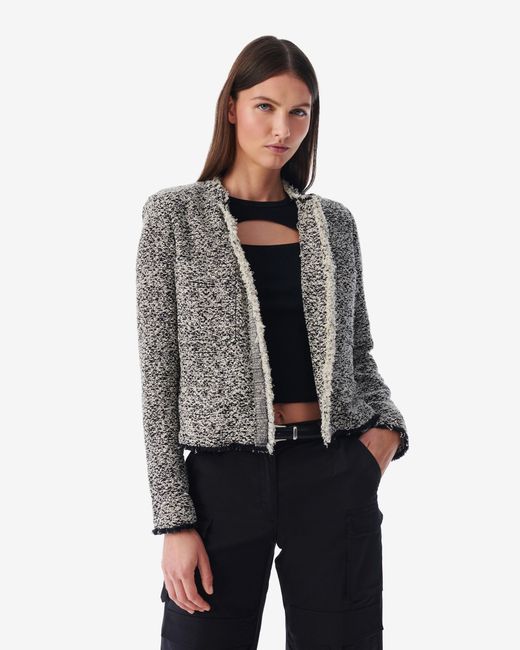 IRO Gray Hazela Fringed Tweed Jacket