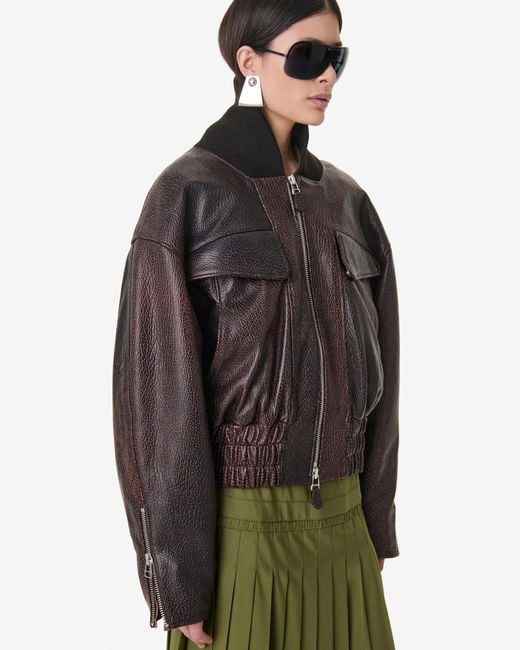 IRO Green Leather Bomber Jacket