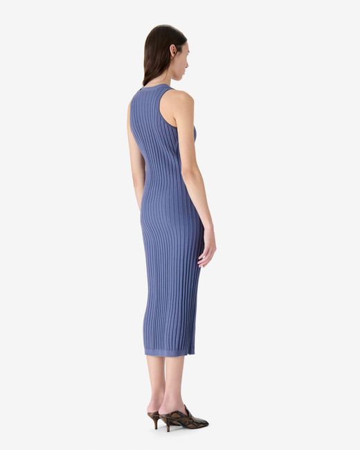 ROBE MIDI CÔTELÉE EN LAINE IRO en coloris Blue