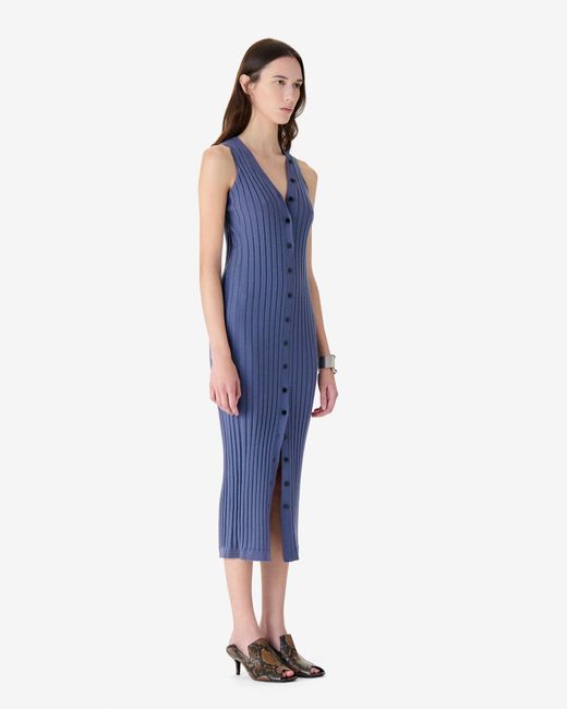 ROBE MIDI CÔTELÉE EN LAINE IRO en coloris Blue