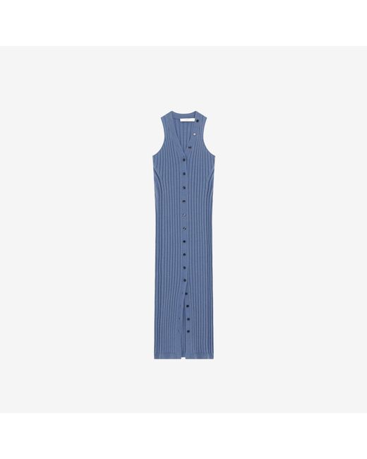 ROBE MIDI CÔTELÉE EN LAINE IRO en coloris Blue