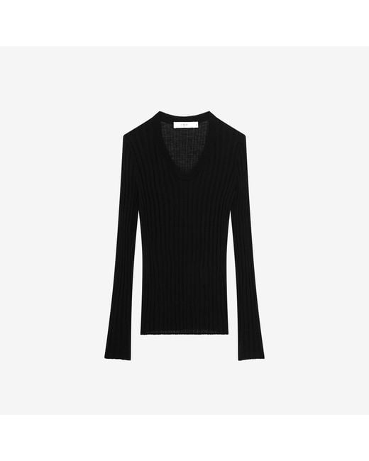 PULL CÔTELÉ COL V IRO en coloris Black
