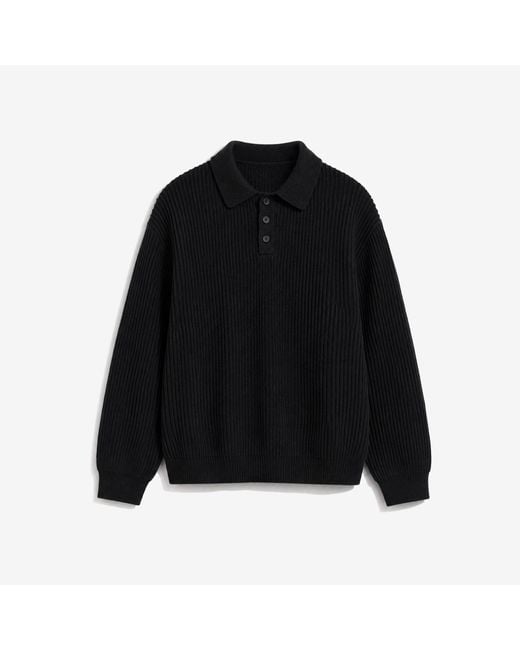 IRO Black Ribbed Knit Polo for men